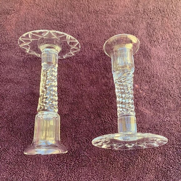 Vintage Pressed Glass Rope Swirl Candlesticks Round Base - 6" Tall - Picture 4 of 4